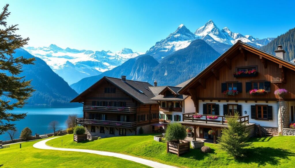 traditional swiss villages and alpine architecture